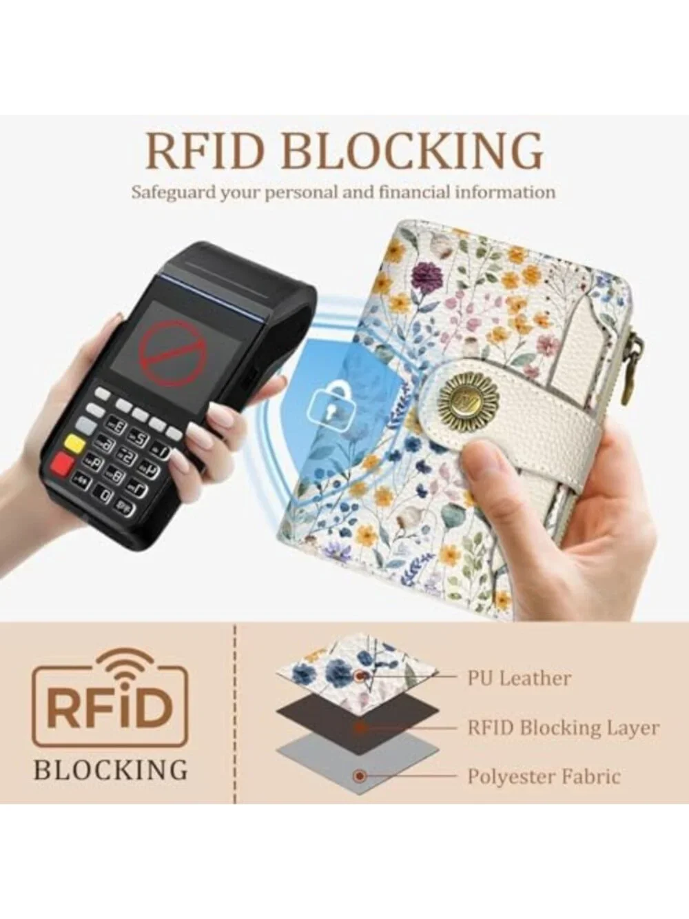 Floral Small Wallet for Women - RFID Blocking Bifold Credit Card Holder